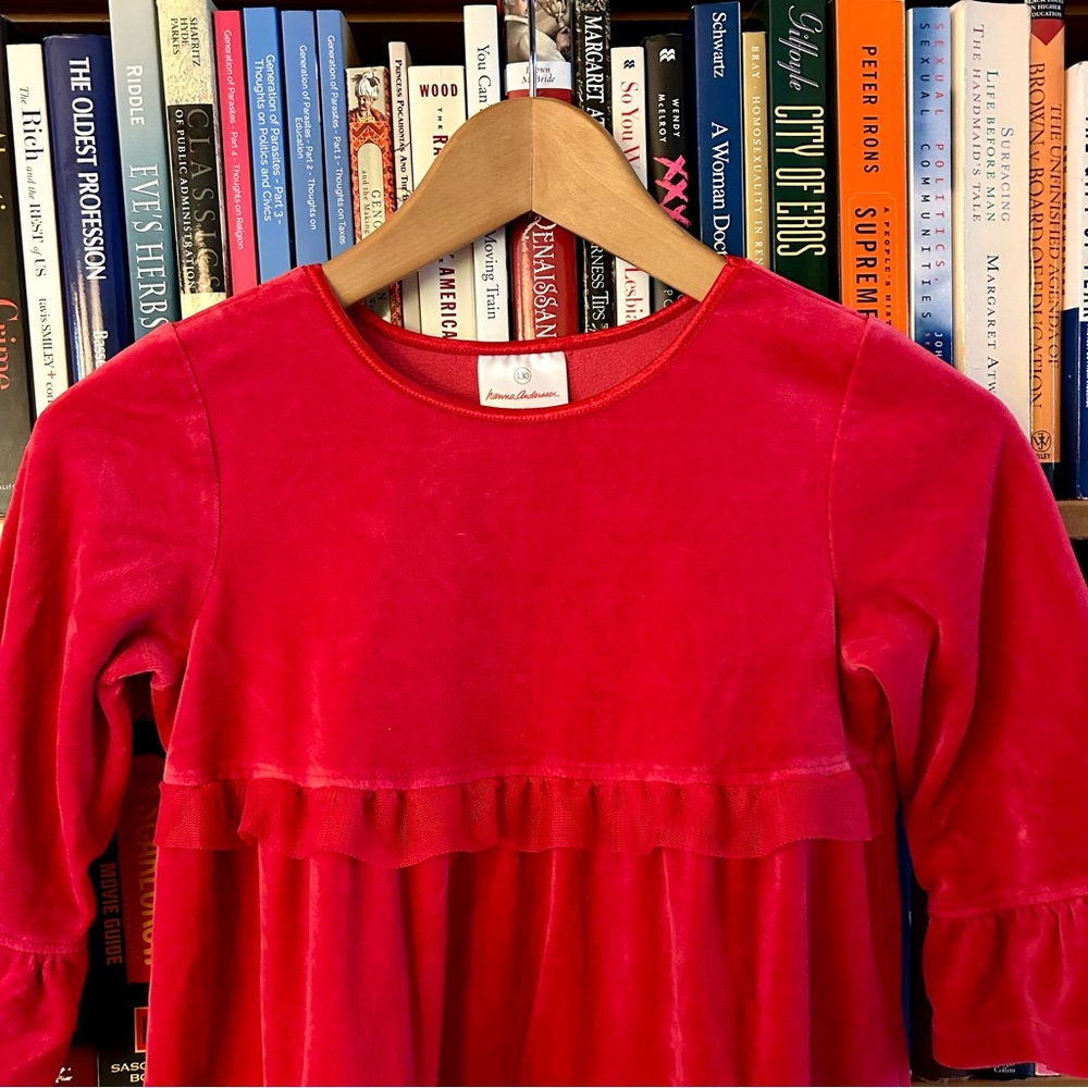 Hanna Andersson Red Velour 3 Tiered Twirl Half Sleeve Holiday Dress 8 EU 130 - Picture 2 of 7